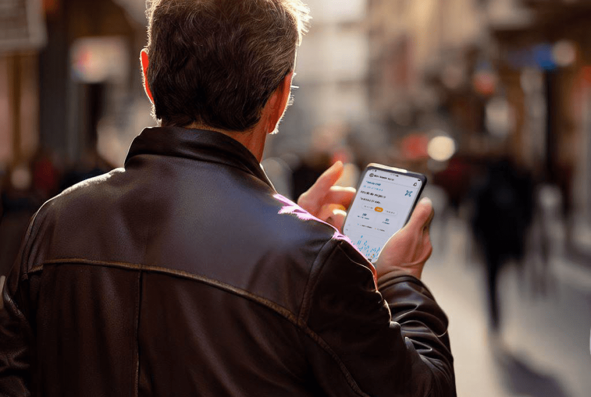 Señor mirando app Acelera en su móvil